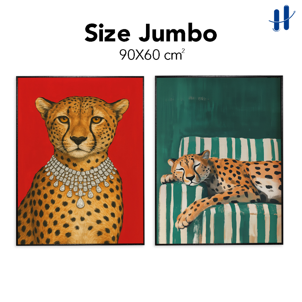 Haydecor Poster Bingkai Wall Art Cheetah Duo Jumbo 90x60 Pajangan Dinding Aesthetic Dekorasi Kamar