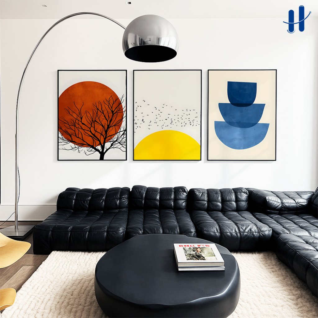 Haydecor Poster Set Ruang Tamu Aesthetic Mid Century Modern Wall Art Pajangan Dinding Bingkai