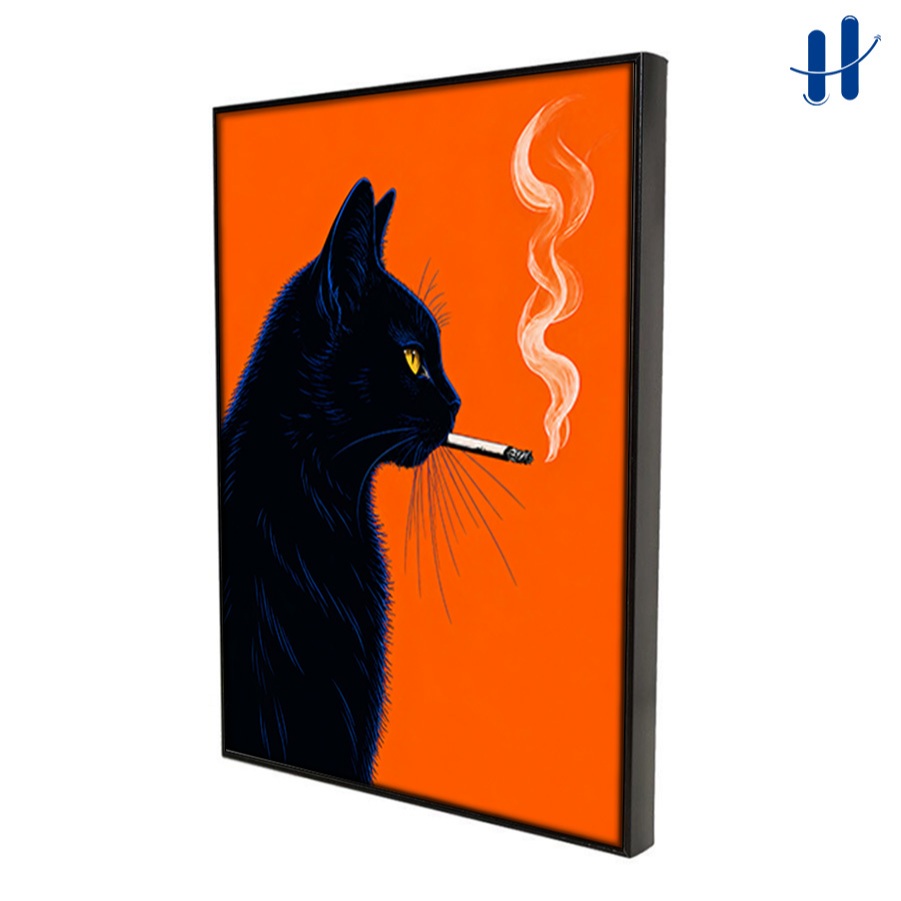 Haydecor Poster Frame Dekorasi Dinding Kucing Hitam Smoking Cat Orange Aesthetic Siap Pajang