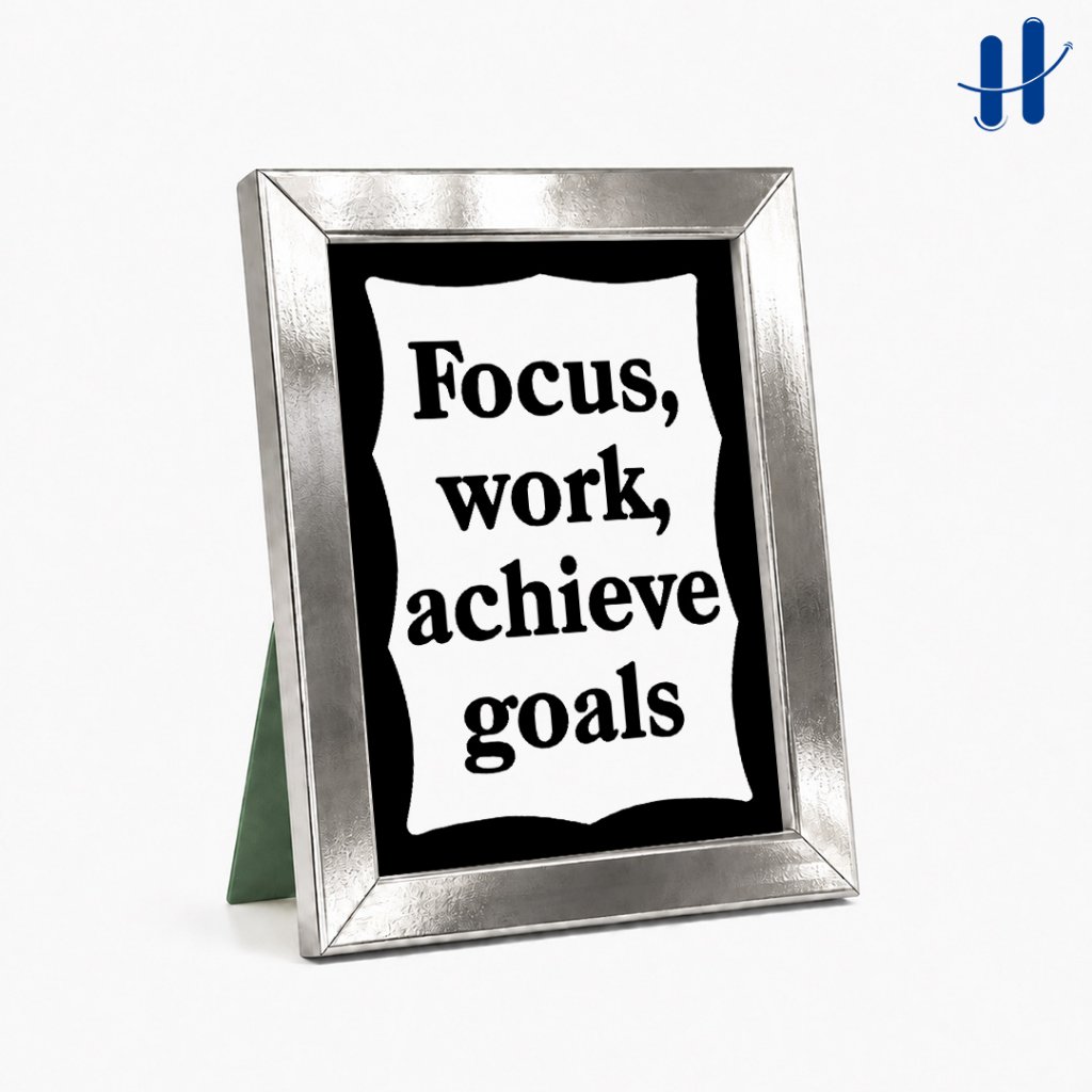 Haydecor Standing Frame Dekorasi Meja 15x20 Poster Quotes Motivasi Kerja Chrome + Akrilik Premium